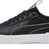 PUMA Women’s Carina 2.0 Pop Up Metallics Sneakers, Puma Black-Puma Gold-White, 6 M
