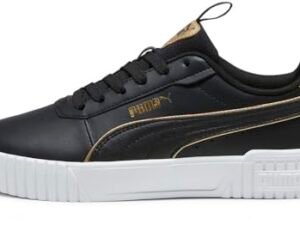 PUMA Women’s Carina 2.0 Pop Up Metallics Sneakers, Puma Black-Puma Gold-White, 6 M